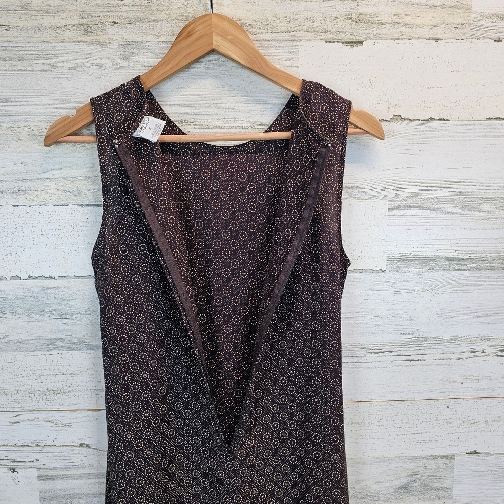 Vintage Old Navy 90s Chocolate Brown Print Midi Dress Sz 4 Rayon Sleeveless - Picture 13 of 16